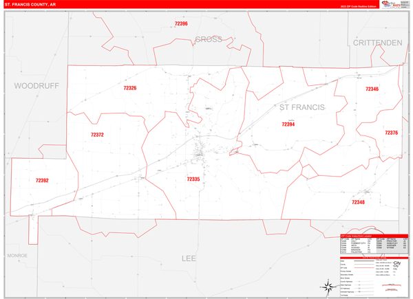 St. Francis County Digital Map Red Line Style